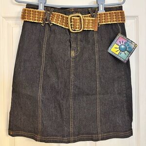 No Boundaries Denim Pencil Skirt with Tan Belt